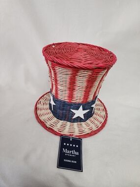 Martha Stewart Patriotic Woven Top Hat - Red, White & Blue 9" Tall